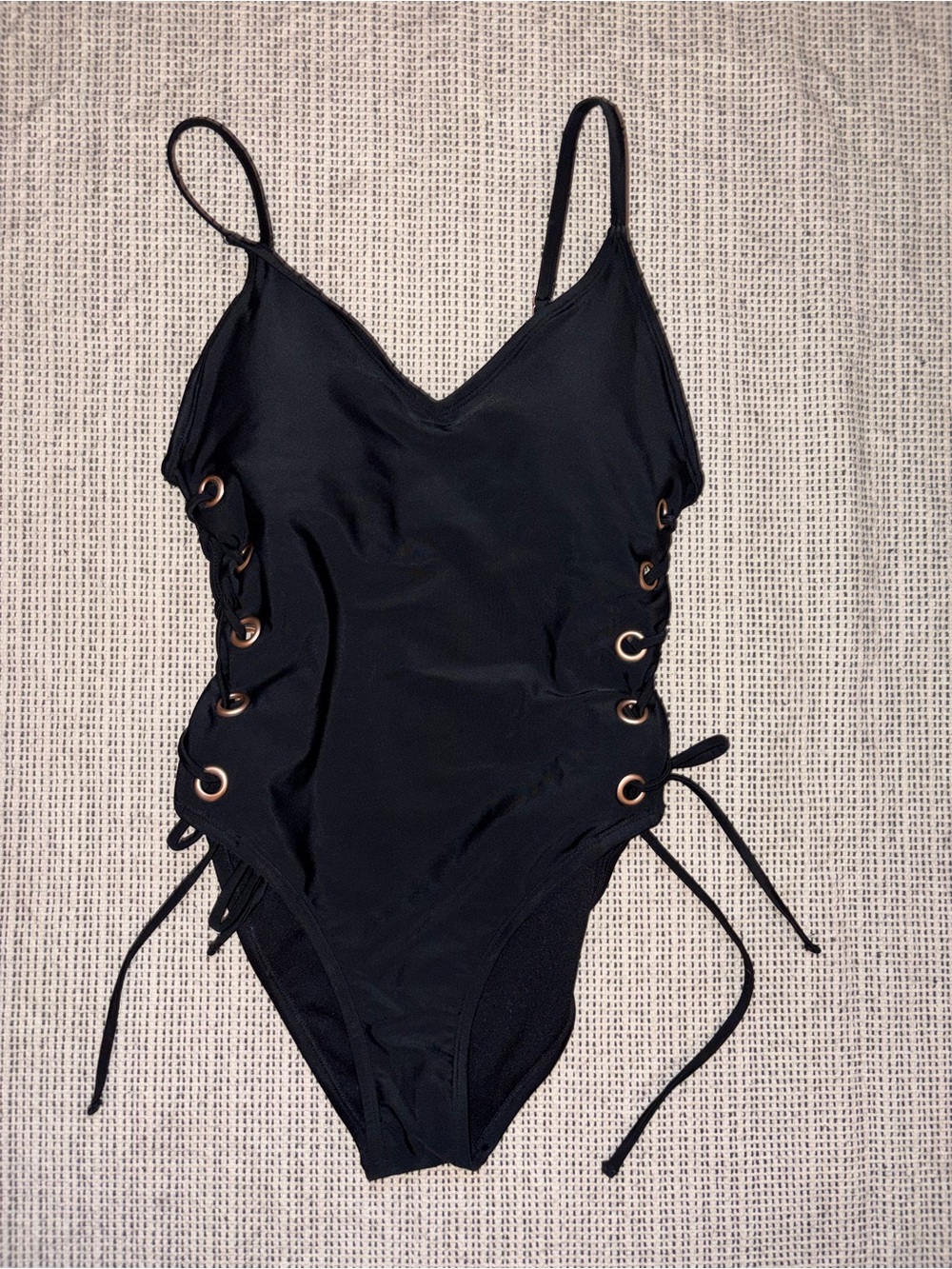 Black Lace-Up One-Piece Swimsuit
